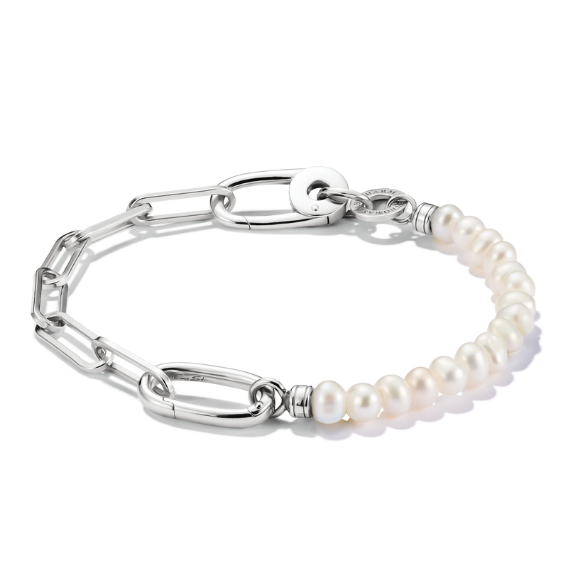 Connect Charm Bracelet Paperclip with Pearls Silver