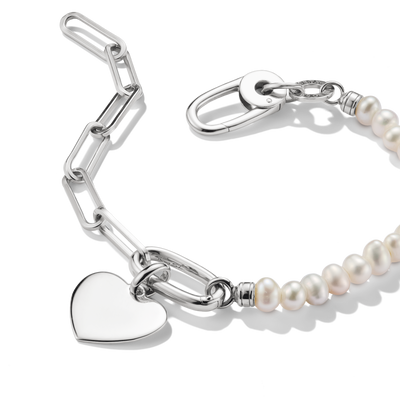 Connect Charm Bracelet Paperclip with Pearls Silver