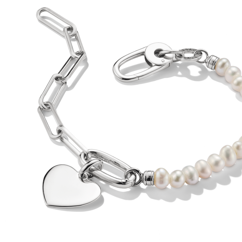 Connect Charm Bracelet Paperclip with Pearls Silver