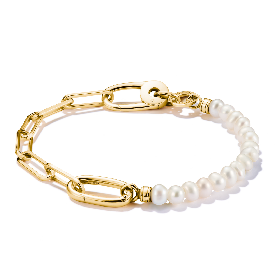 Connect Charm Bracelet Paperclip with Pearls Gold
