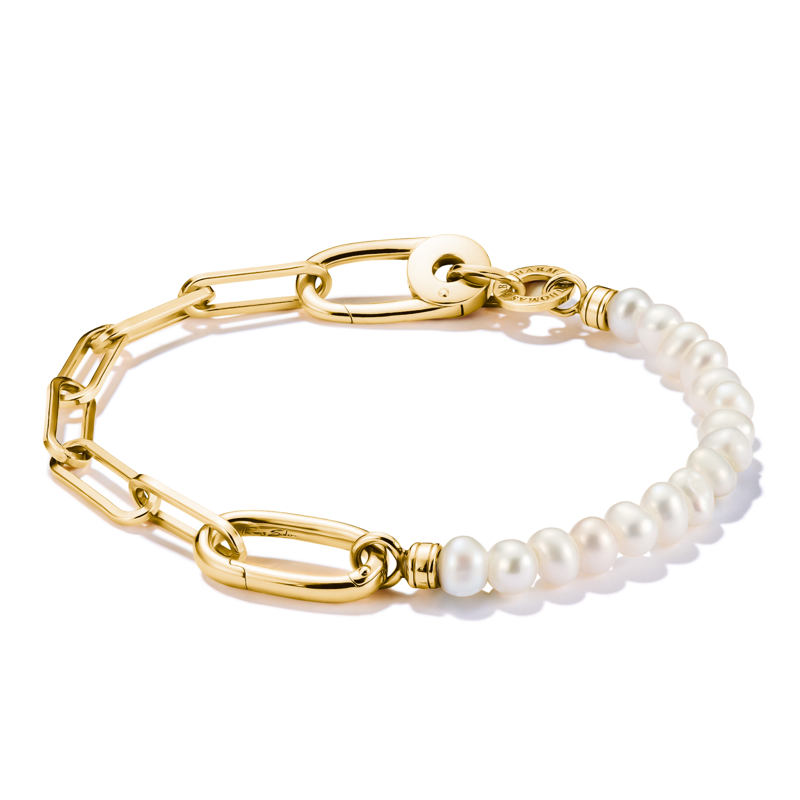 Connect Charm Bracelet Paperclip with Pearls Gold