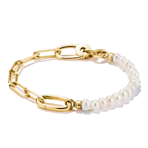 Connect Charm Bracelet Paperclip with Pearls Gold