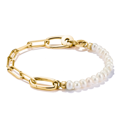 Connect Charm Bracelet Paperclip with Pearls Gold