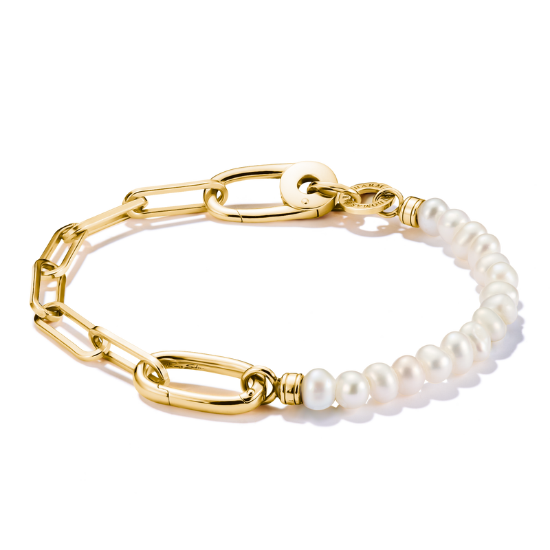 Connect Charm Bracelet Paperclip with Pearls Gold