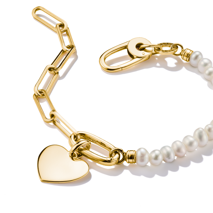 Connect Charm Bracelet Paperclip with Pearls Gold