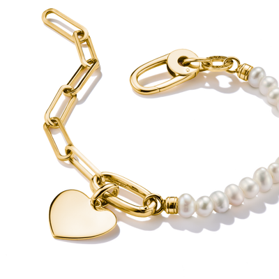 Connect Charm Bracelet Paperclip with Pearls Gold