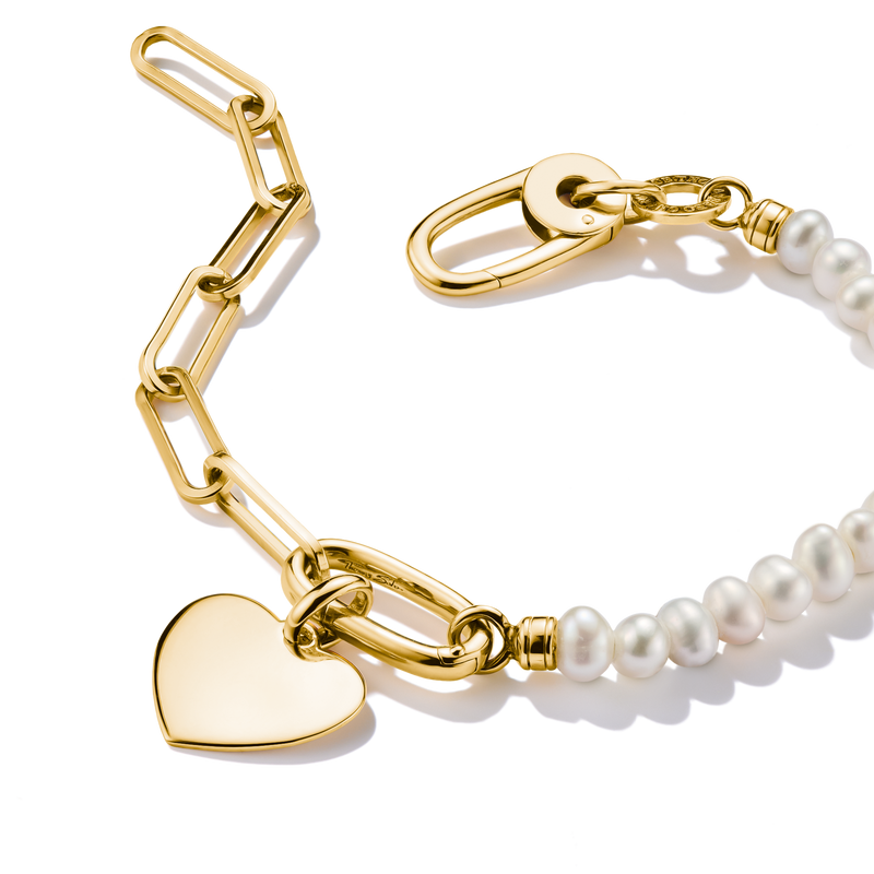 Connect Charm Bracelet Paperclip with Pearls Gold