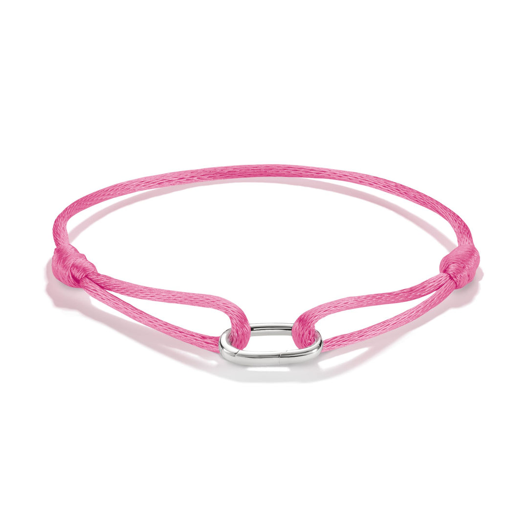 Pink Textile Charm Club Bracelet with Silver-Plated Clasp
