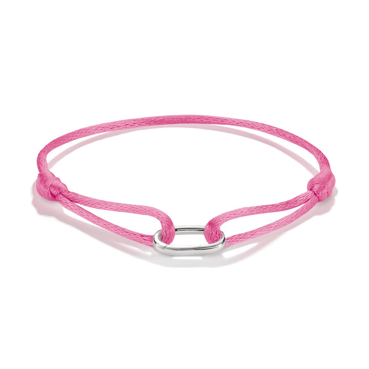 Pink Textile Charm Club Bracelet with Silver-Plated Clasp