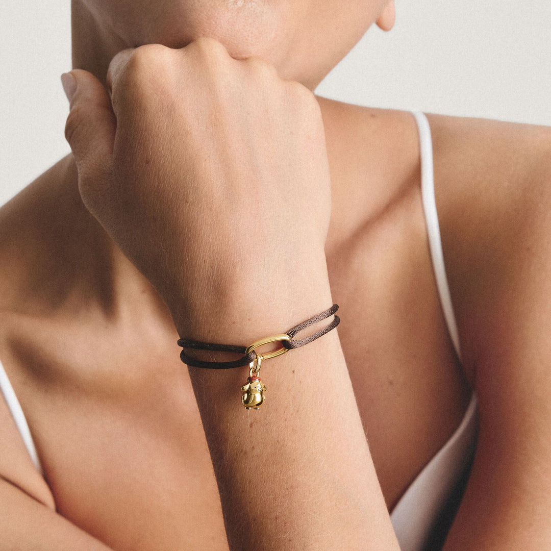 Brown Textile Charm Club Bracelet with Gold-Tone Clasp