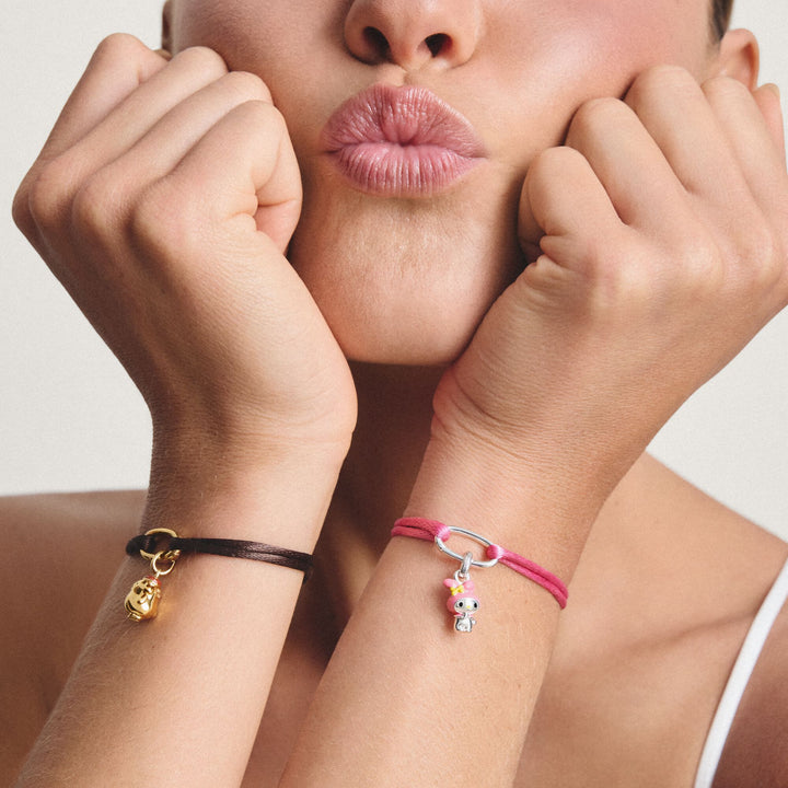 Brown Textile Charm Club Bracelet with Gold-Tone Clasp