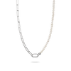 Connect Charm Necklace Paperclip with Pearls Silver