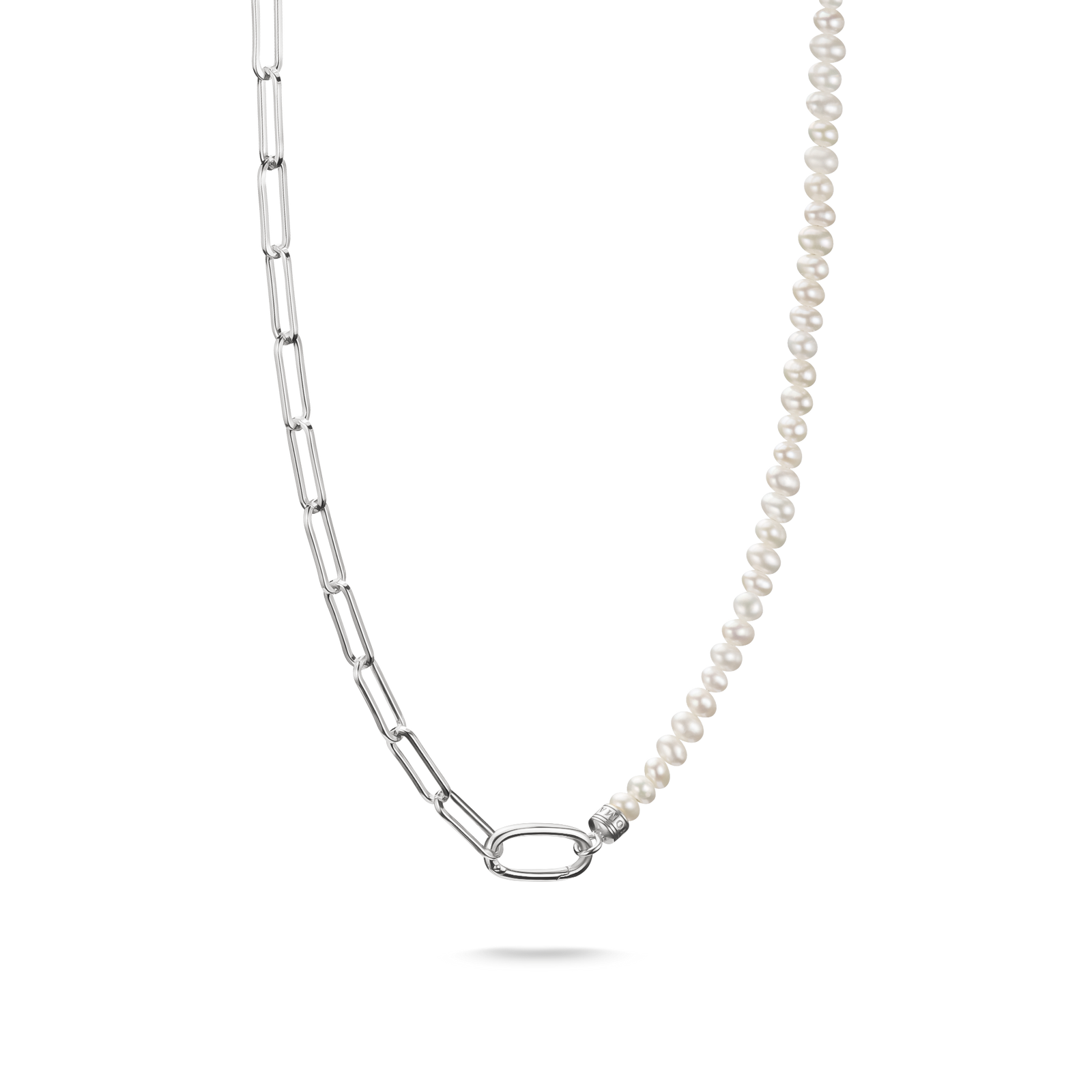 Connect Charm Necklace Paperclip with Pearls Silver