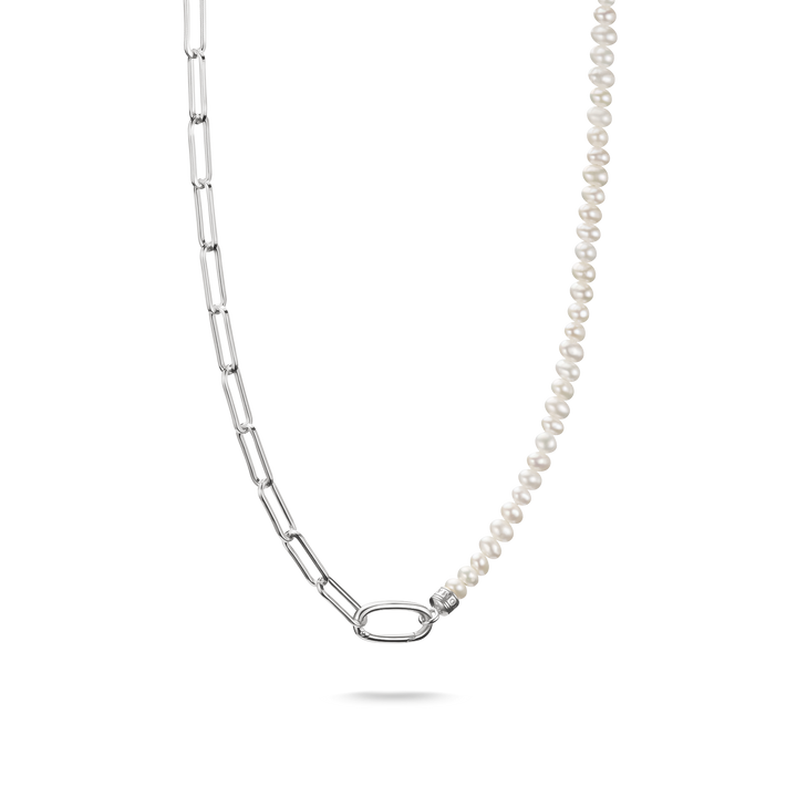 Connect Charm Necklace Paperclip with Pearls Silver