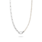 Connect Charm Necklace Paperclip with Pearls Silver