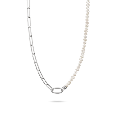 Connect Charm Necklace Paperclip with Pearls Silver