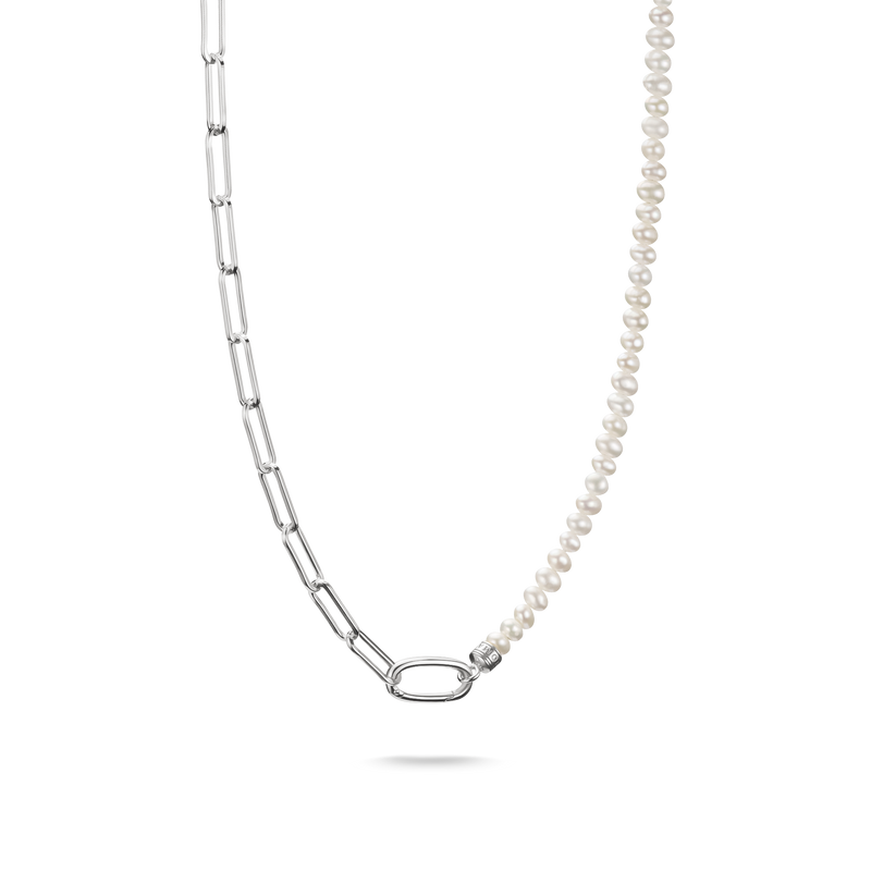 Connect Charm Necklace Paperclip with Pearls Silver