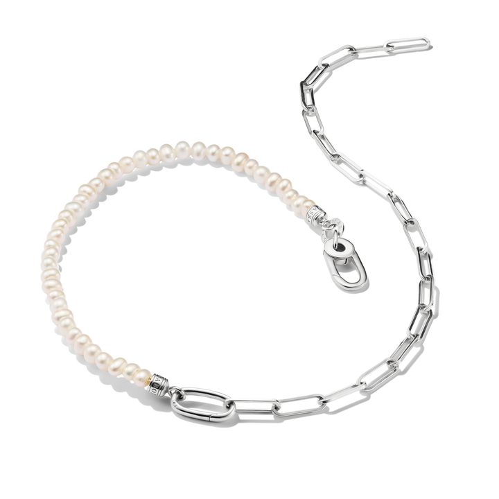 Connect Charm Necklace Paperclip with Pearls Silver
