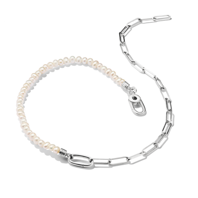 Connect Charm Necklace Paperclip with Pearls Silver