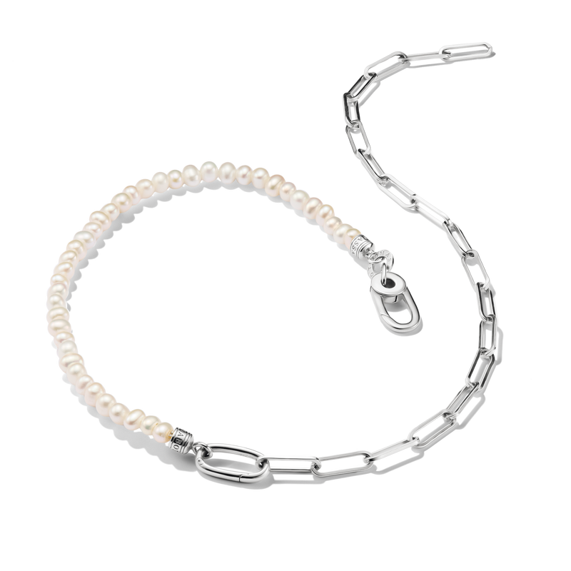 Connect Charm Necklace Paperclip with Pearls Silver