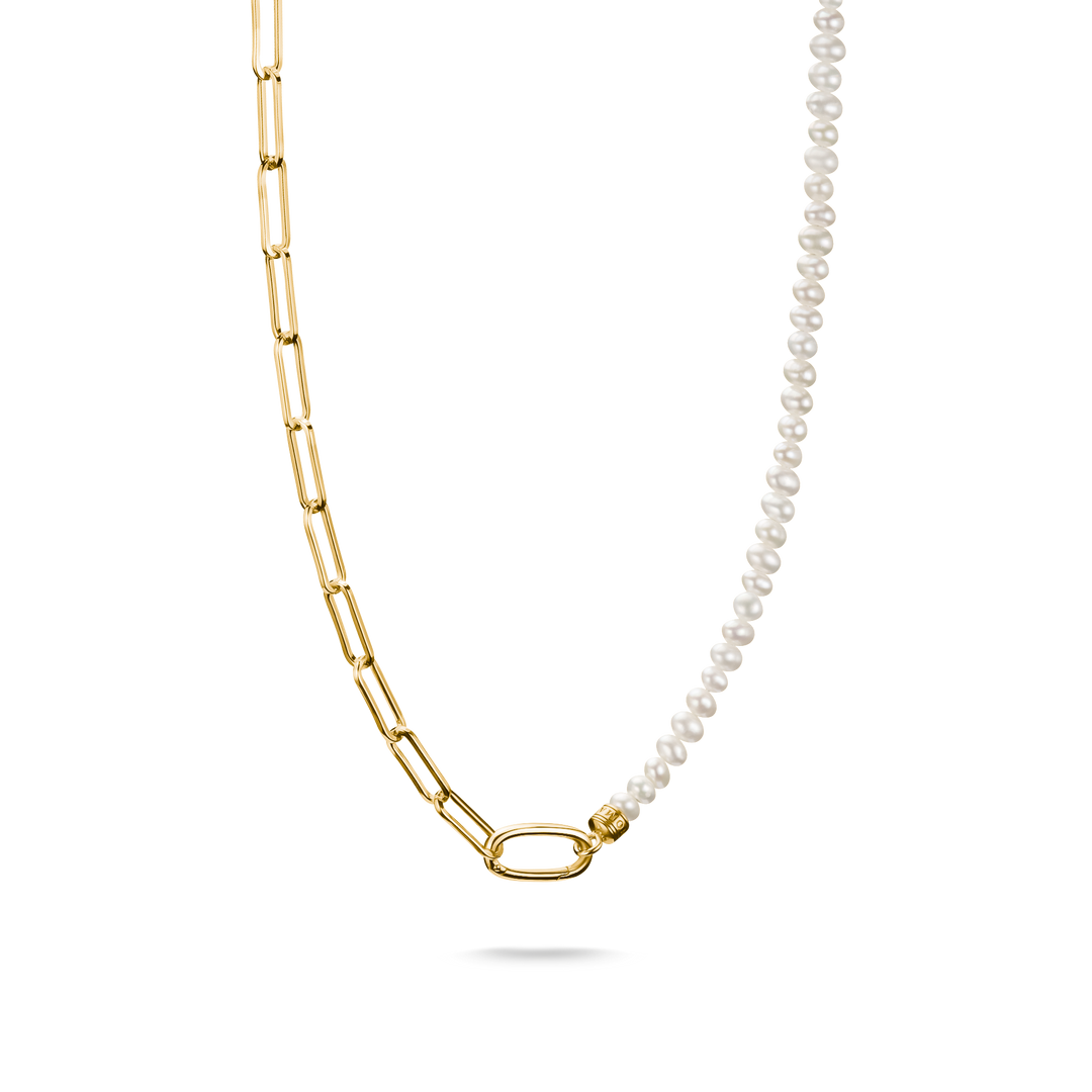 Connect Charm Necklace Paperclip with Pearls Gold