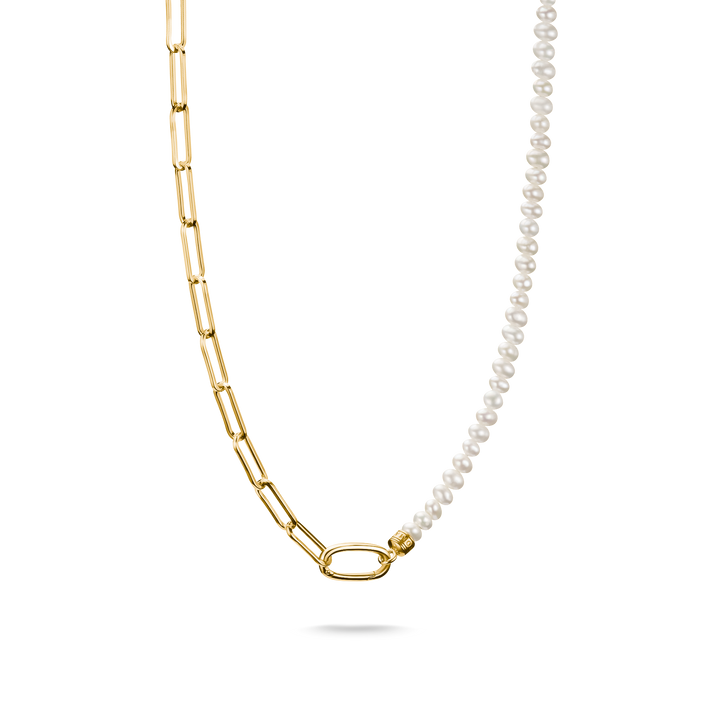 Connect Charm Necklace Paperclip with Pearls Gold
