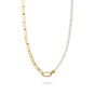 Connect Charm Necklace Paperclip with Pearls Gold
