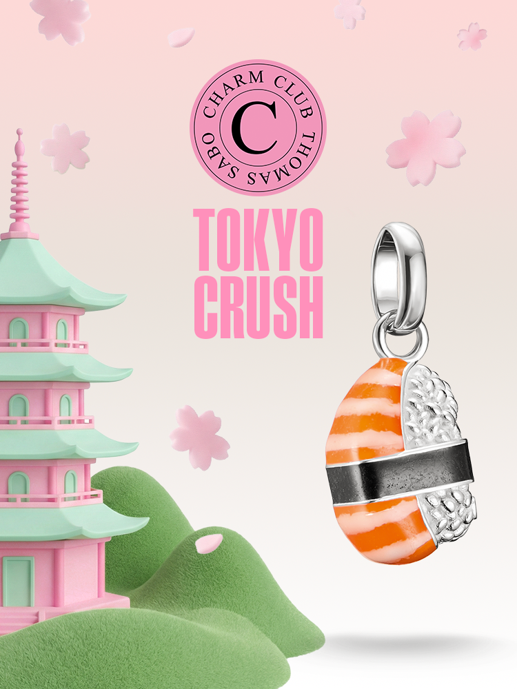 Charm Club Thomas Sabo 'Tokyo Crush' charm with cherry blossoms and a pagoda in the background
