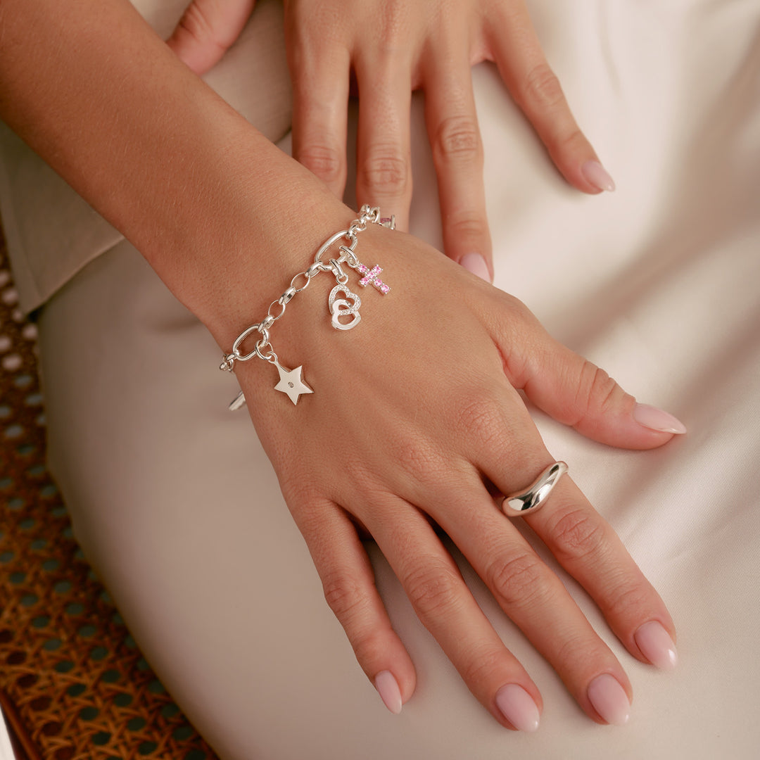 Charm bracelet with three Connect links Silver