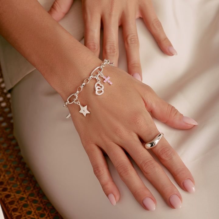 Charm bracelet with three Connect links Silver