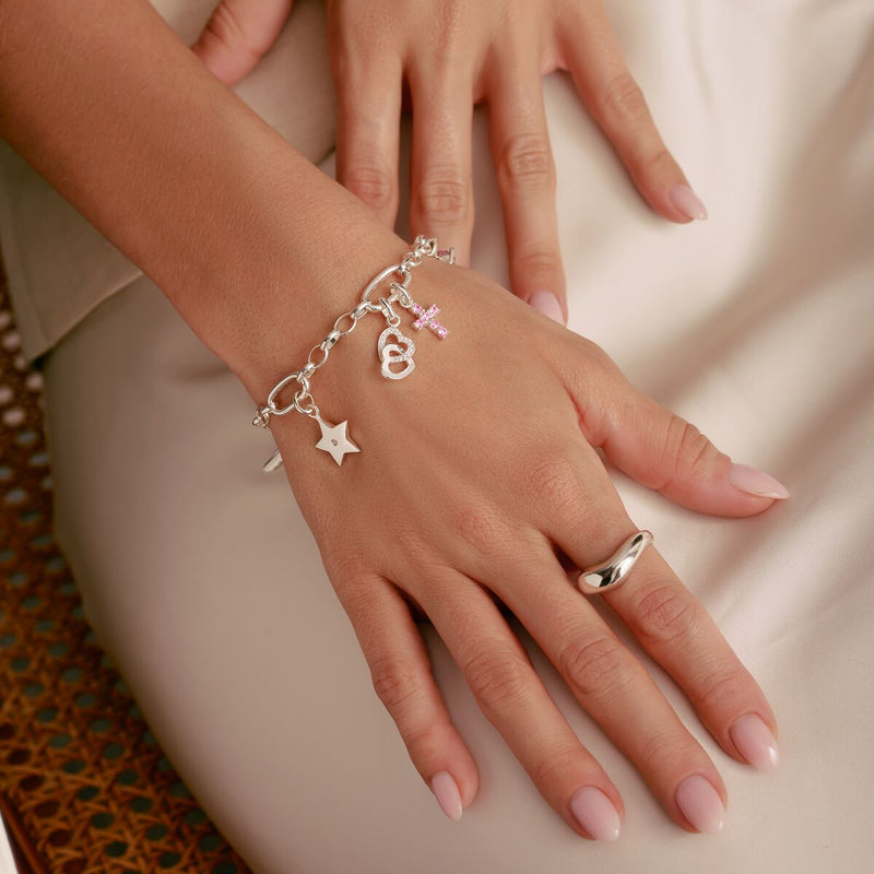 Connect Charm cross with pink stones
