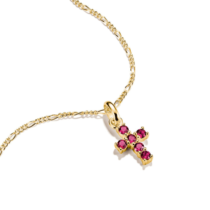 Gold-Plated Cross Charm with Lab-Grown Ruby