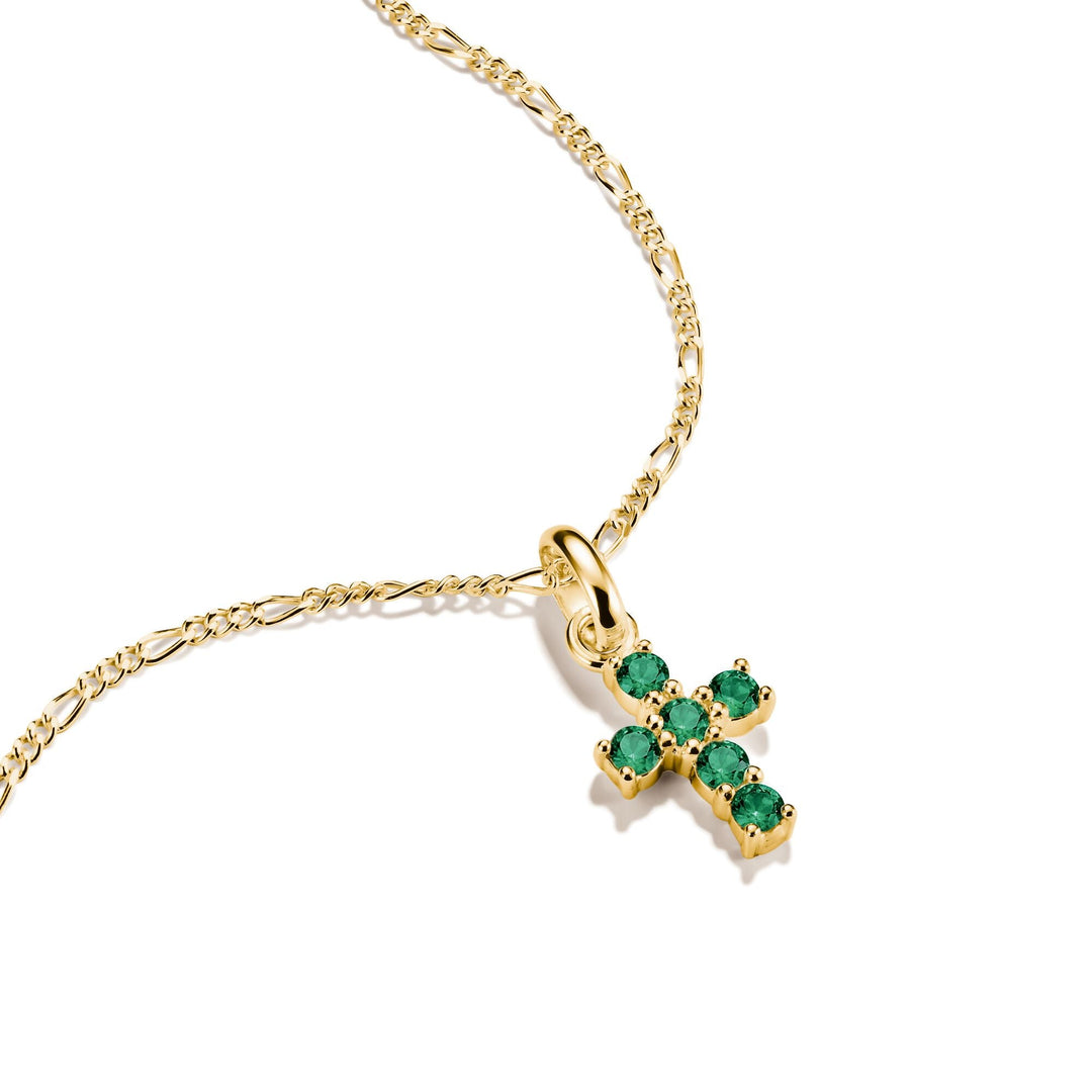 Gold-Plated Cross Charm with Green Nano Crystal