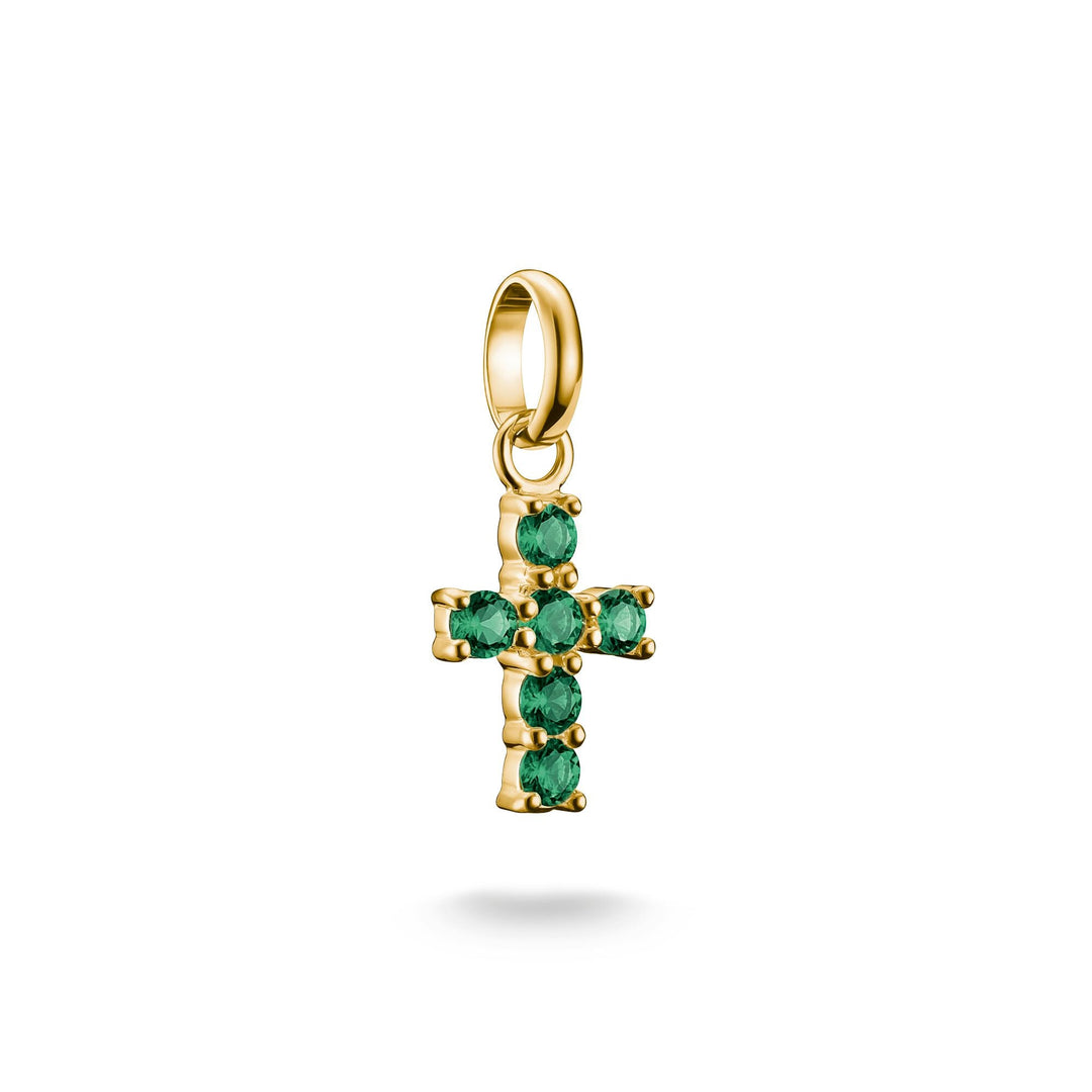 Gold-Plated Cross Charm with Green Nano Crystal | THOMAS SABO