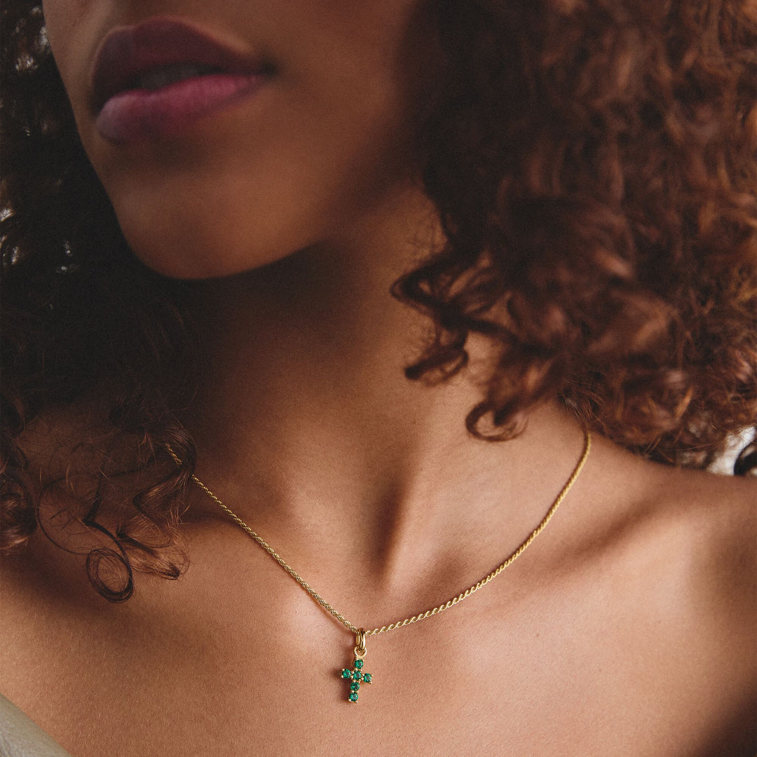 Gold-Plated Cross Charm with Green Nano Crystal