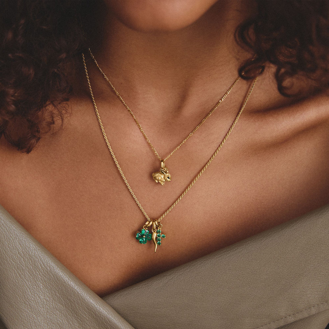 Gold-Plated Cross Charm with Green Nano Crystal