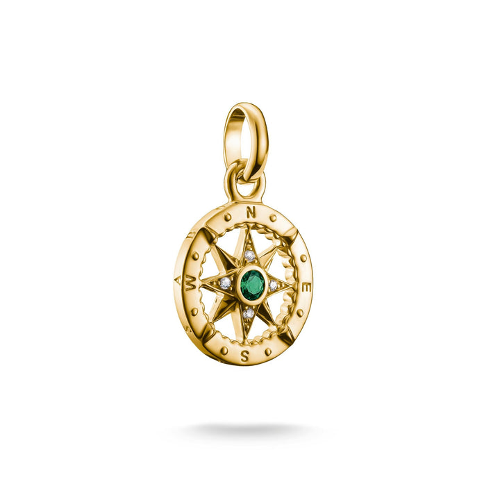 Gold-Plated Compass Charm with Green Nano Crystal | THOMAS SABO