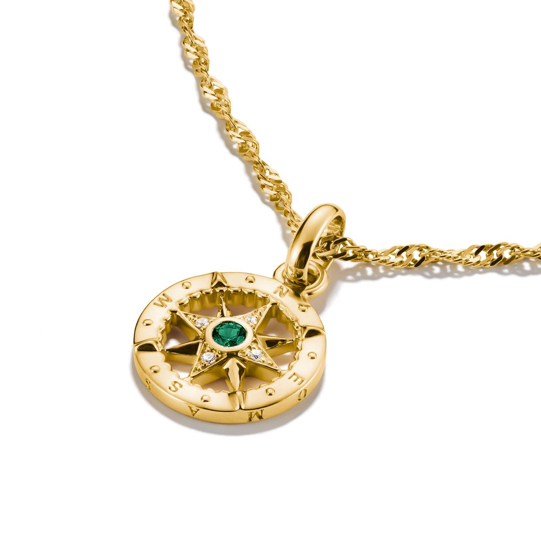 Gold-Plated Compass Charm with Green Nano Crystal