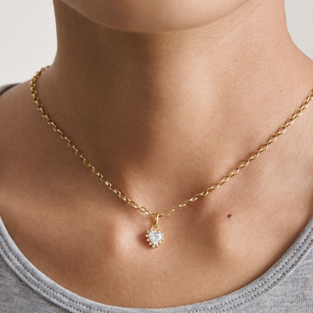 Gold-Plated Heart Charm with Heart-Cut White Zirconia