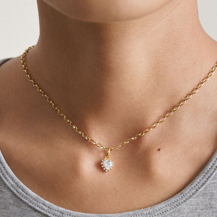 Gold-Plated Heart Charm with Heart-Cut White Zirconia