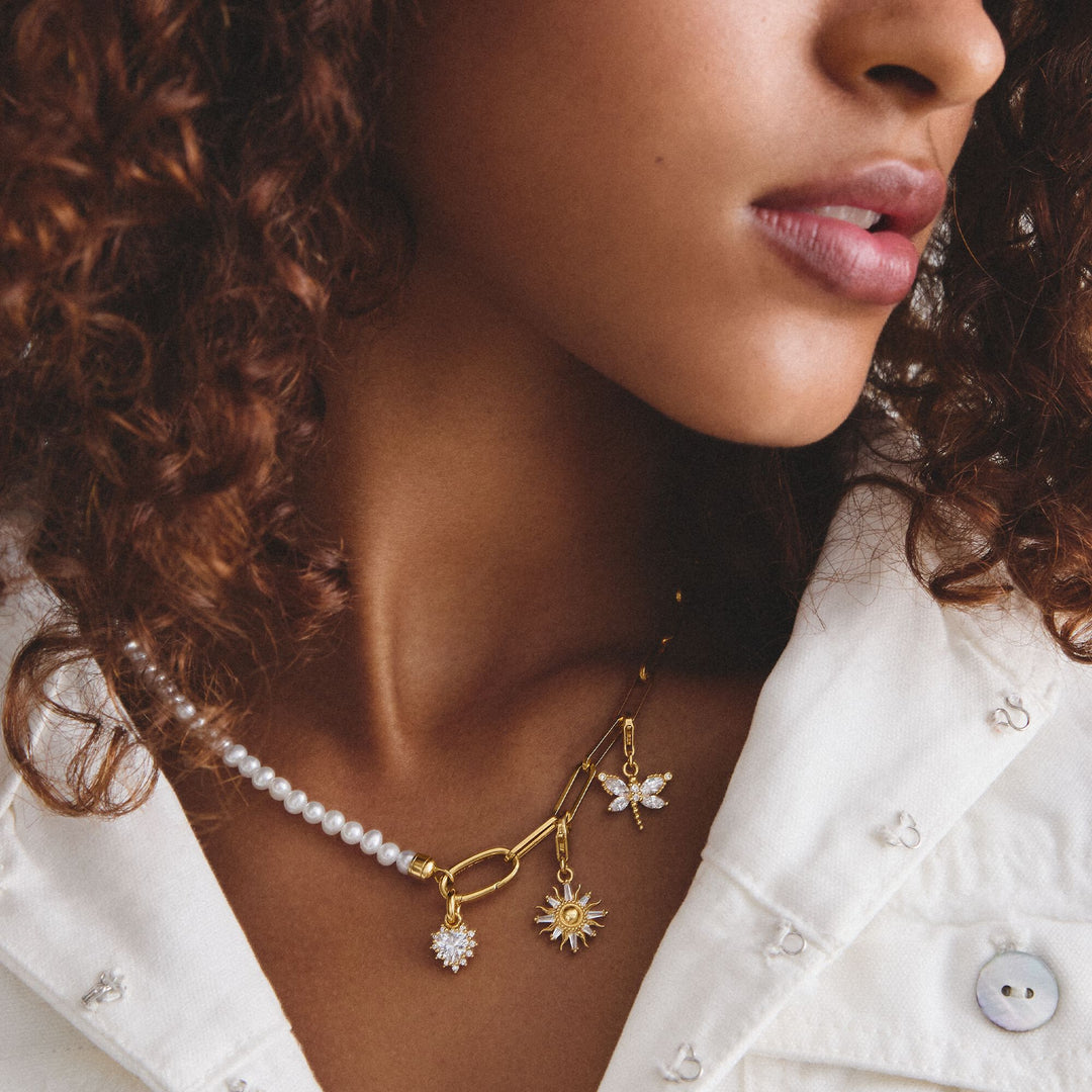 Gold-Plated Heart Charm with Heart-Cut White Zirconia