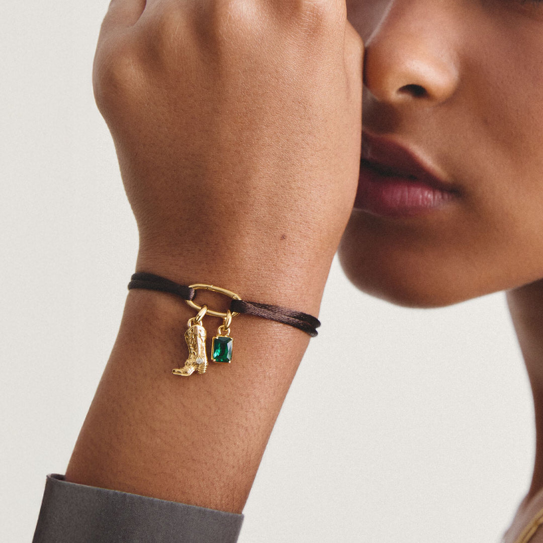 Gold-Plated Cowboy Boot Charm with White Zirconia