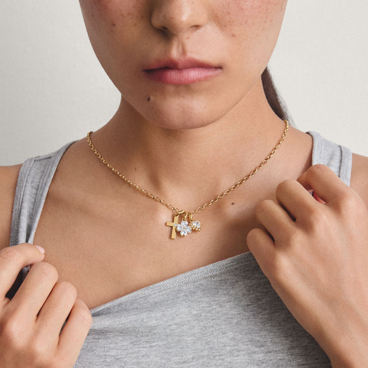 Gold-Plated Four-Leaf Clover Charm with Heart-Cut White Zirconia