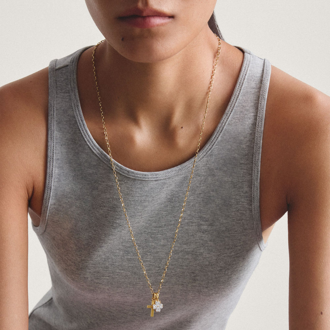 Gold-Plated Cross Charm with Zirconia Centre Stone
