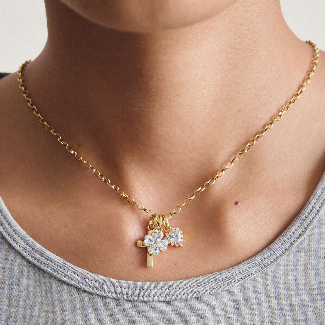 Gold-Plated Cross Charm with Zirconia Centre Stone