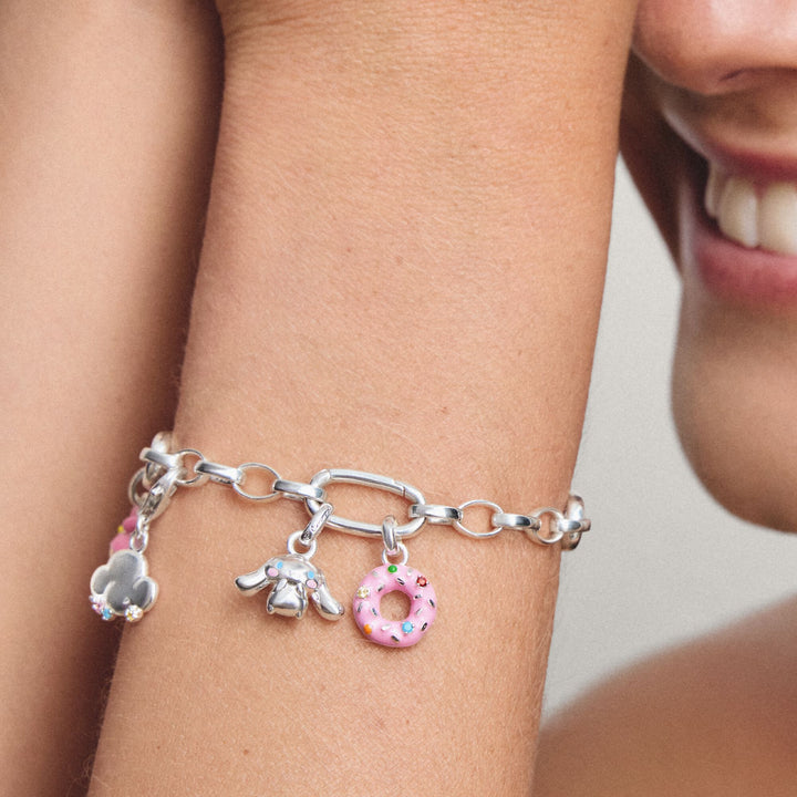 Silver-Plated Donut Charm with Colourful Stones