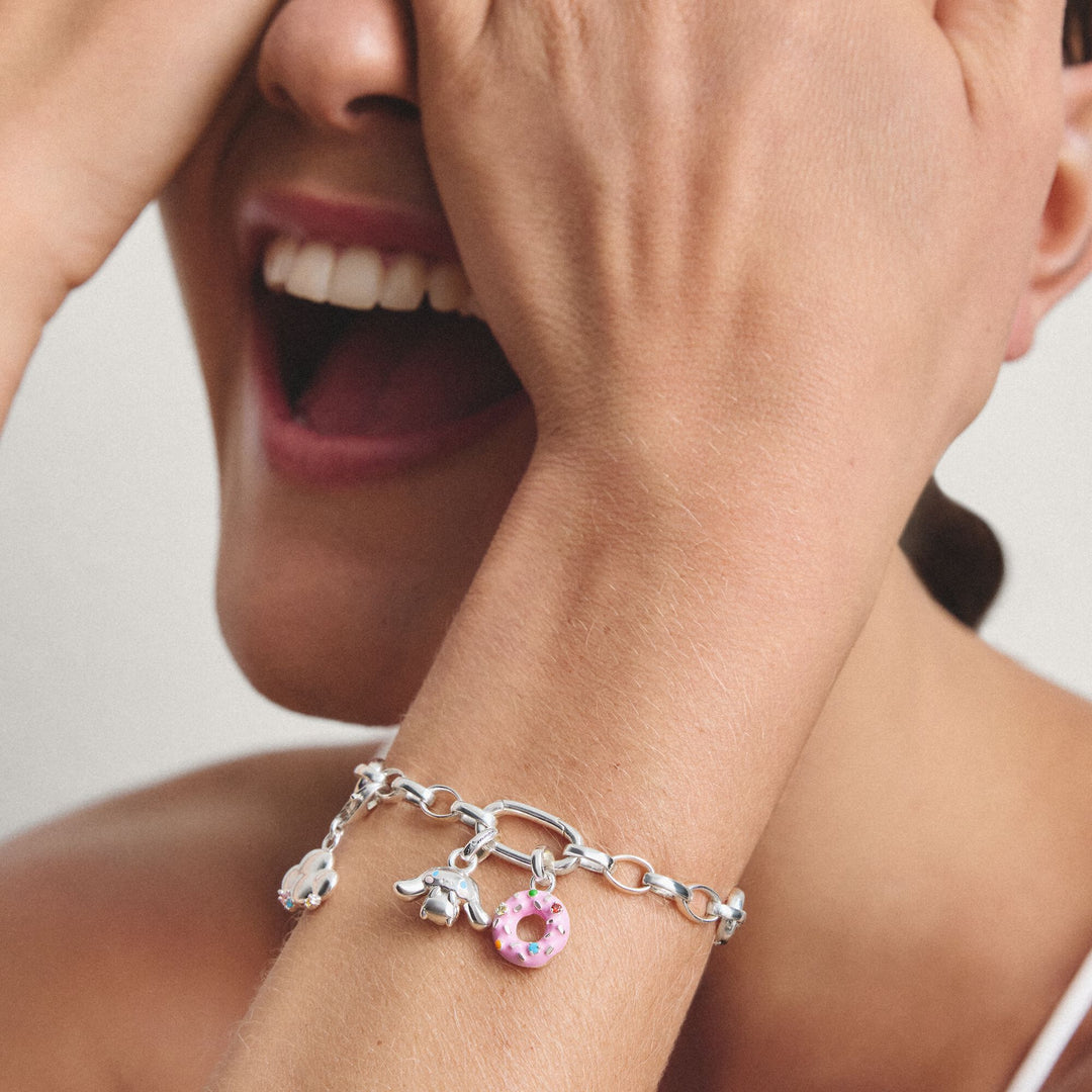 Silver-Plated Donut Charm with Colourful Stones