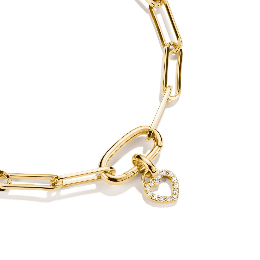Gold-Plated Open Heart Charm with White Zirconia