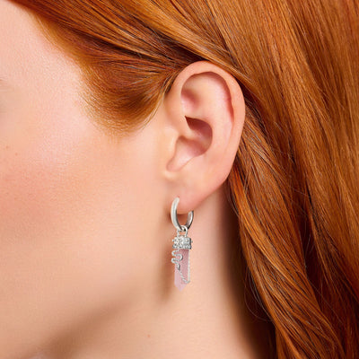 Crystal hoop earrings with rose quartz silver | THOMAS SABO Australia