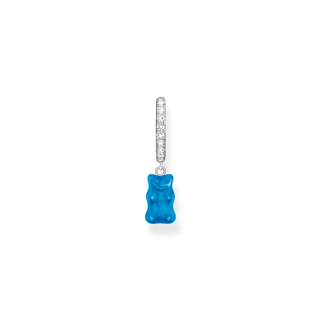 Single hoop earring with blue goldbear pendant &amp; zirconia
